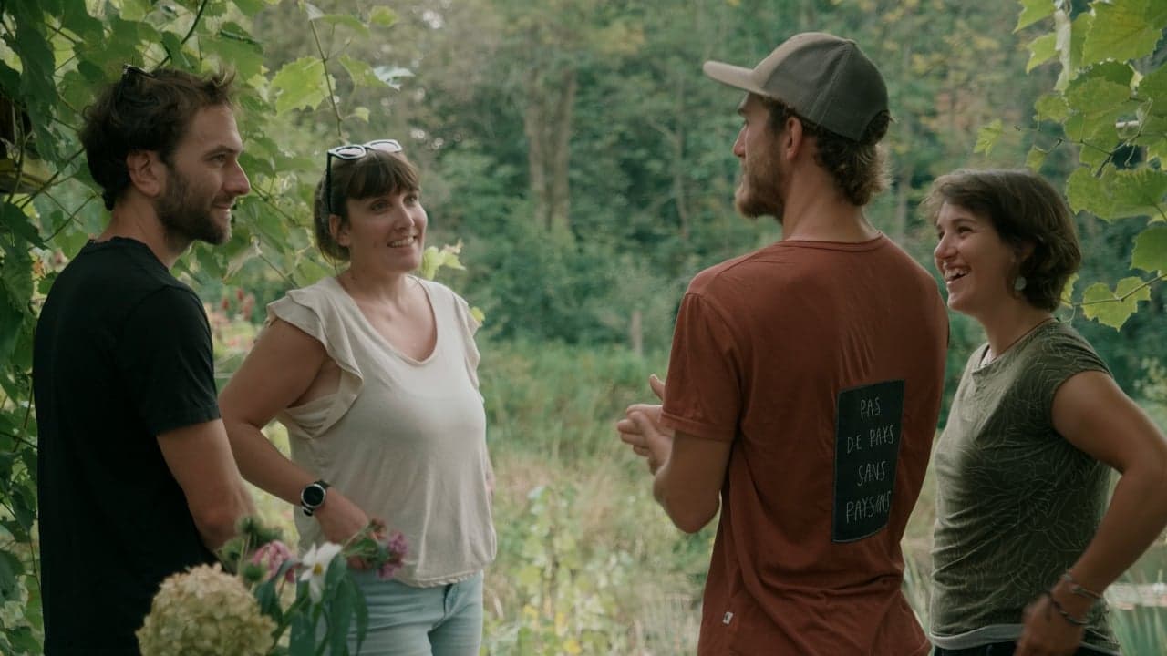 Vue aérienne d'une ferme au coucher du soleil